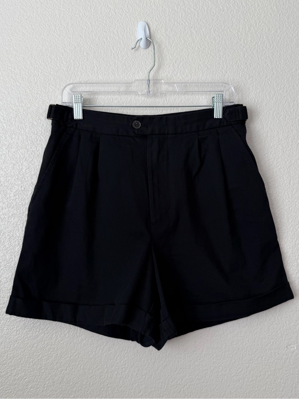 Banana Republic Black Denim High-Waisted Pleated Shorts, Size 8